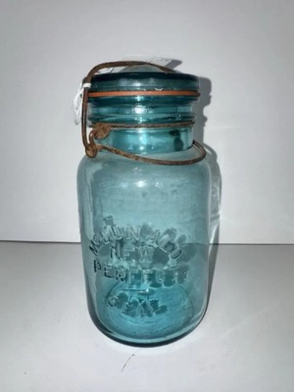 Vintage McDonald New Perfect Seal Aqua Blue Glass Quart Canning Jar W/Lid